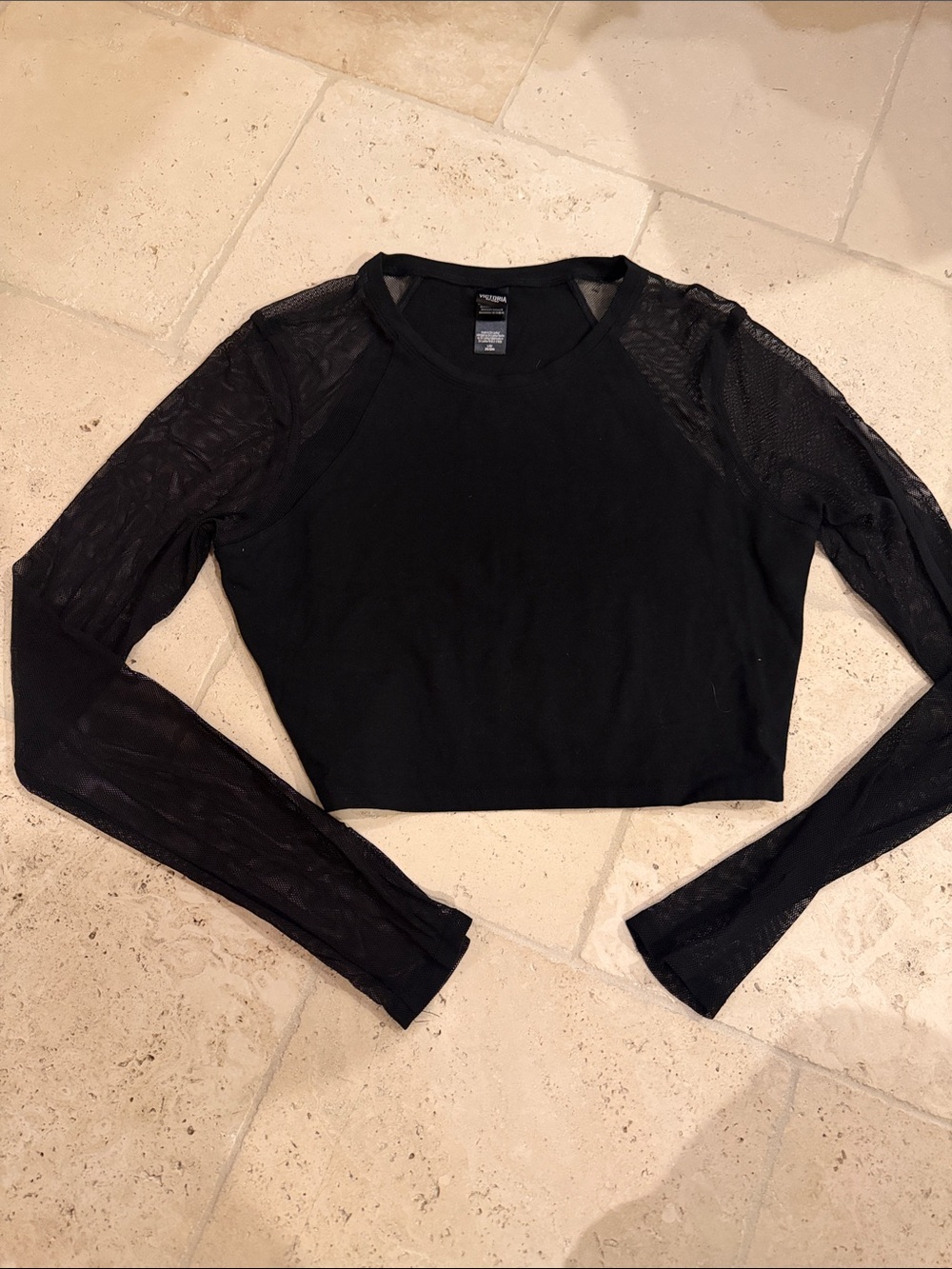 Victoria's Secret Black Sheer Mesh Sleeve Crop Top